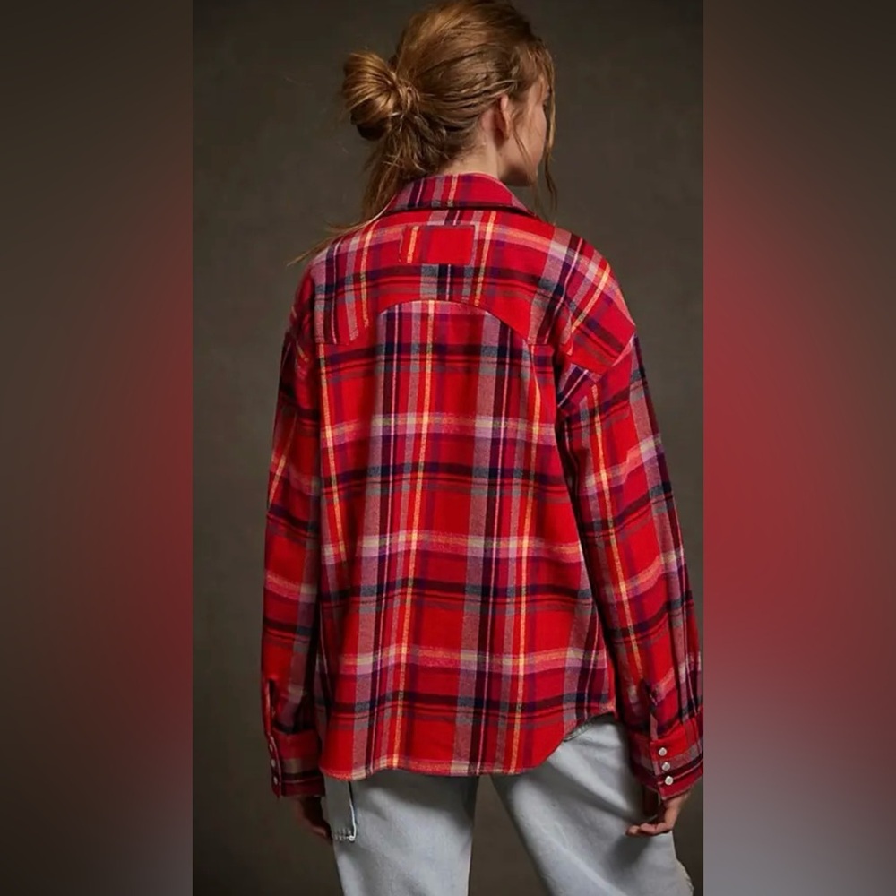 NWT Free People XS We the Free Hideaway Plaid Shirt in Red Berry Combo New $128 - Picture 2 of 6